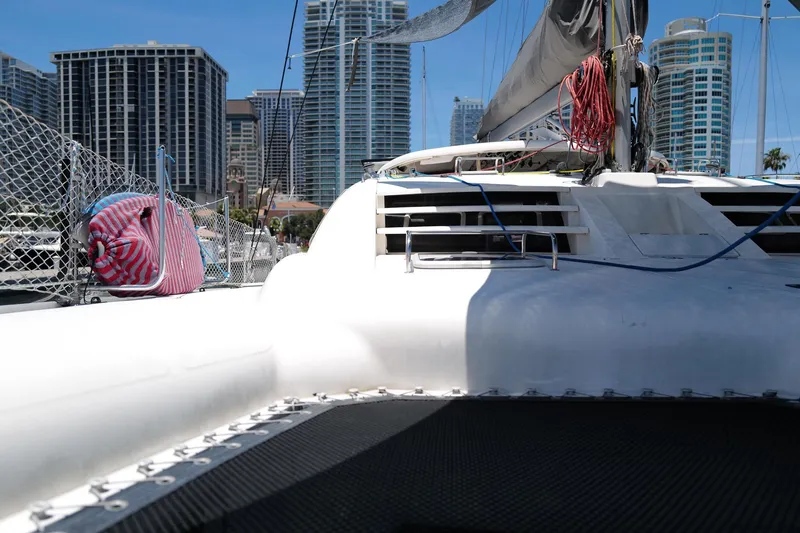 Slide: The Image of Sailboat deck view with city skyline, Leopard 43 model, 2006. - 82