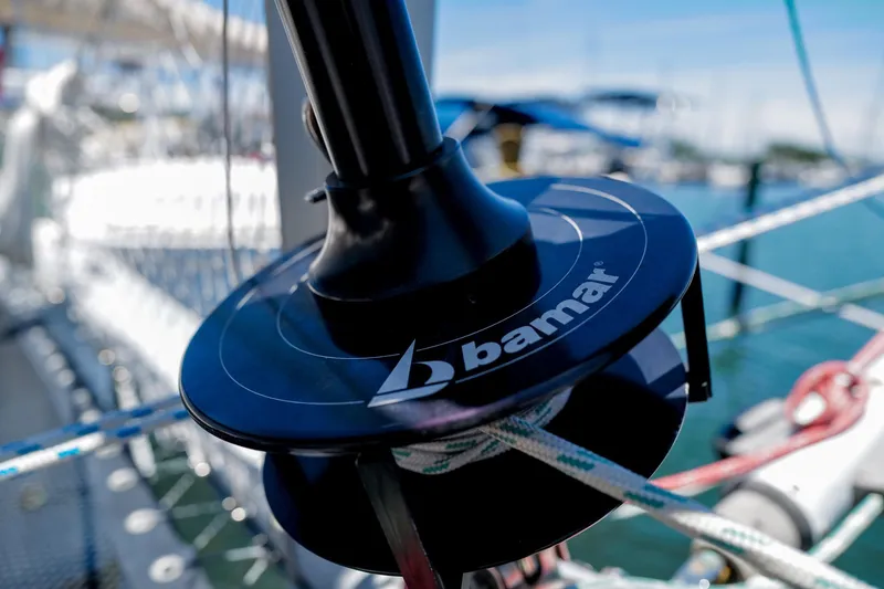 Slide: The Image of Close-up of a Bamar sailboat winch on a 2006 Leopard 43 yacht. - 95
