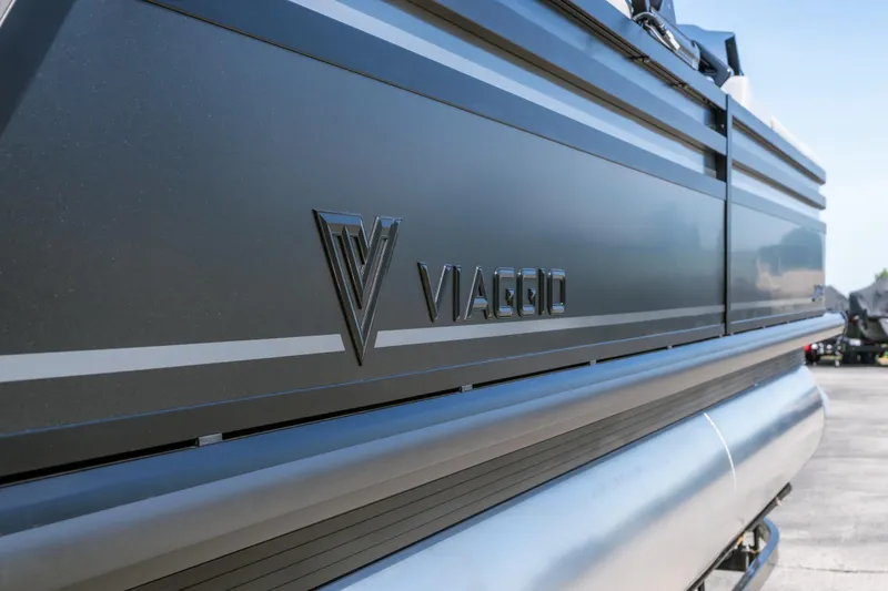 Slide: The Image of Close-up of 2026 Viaggio Z24U boat exterior with logo and sleek design. - 24