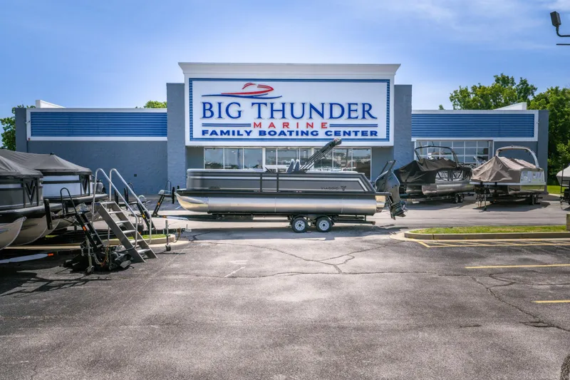 Slide: The Image of Outdoor display of Viaggio Z24U boats at Big Thunder Marine center, 2026 model. - 19