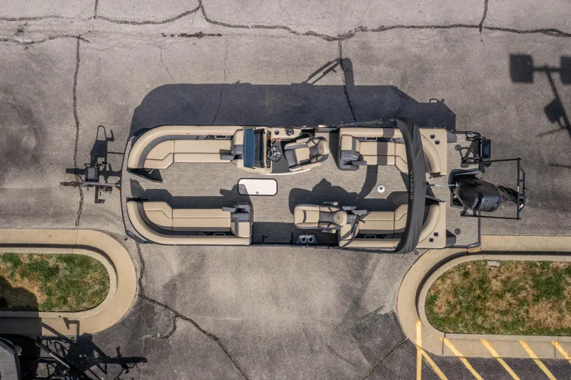 Slide: The Image of Overhead view of 2026 Viaggio Z24U pontoon boat parked on asphalt. - 19