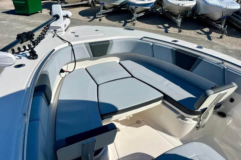 Slide: The Image of 2026 Robalo R270 Center Console boat with spacious seating and modern design. - 44