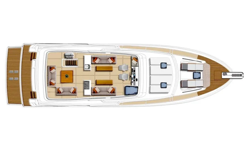 Slide: The Image of Top view layout of 2027 Offshore Yachts 70 CE, showcasing spacious interior design. - 24