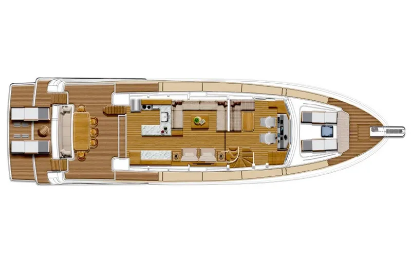 Slide: The Image of Top view layout of 2027 Offshore Yachts 70 CE, showcasing spacious interior design. - 25