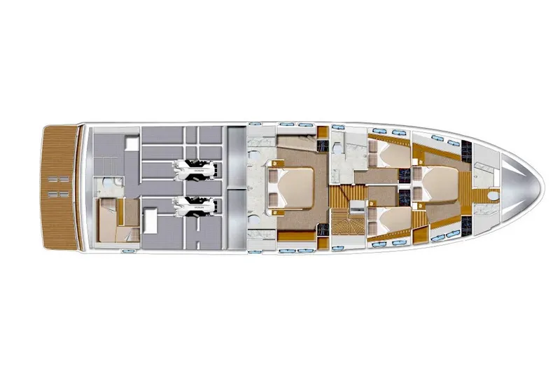 Slide: The Image of Floor plan of 2027 Offshore Yachts 70 CE, showcasing cabin and engine layout. - 26