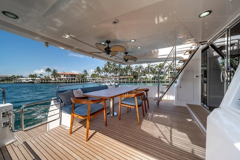 Slide: The Image of Luxurious deck of 2027 Offshore Yachts 70 CE, featuring elegant seating and ocean view. - 7