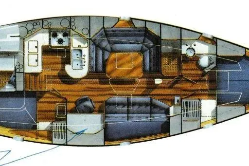 Slide: The Image of Floor plan of 1987 Norseman 400 yacht, showcasing interior layout and design. - 42