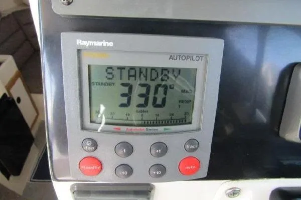 Slide: The Image of Raymarine autopilot display on 2000 Albin 28 Tournament Express, showing standby mode at 330 degrees. - 23