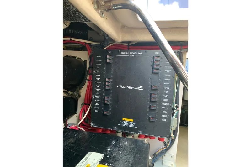 Slide: The Image of Electrical panel of a 2004 Sea Ray 420 Sedan Bridge boat. - 40