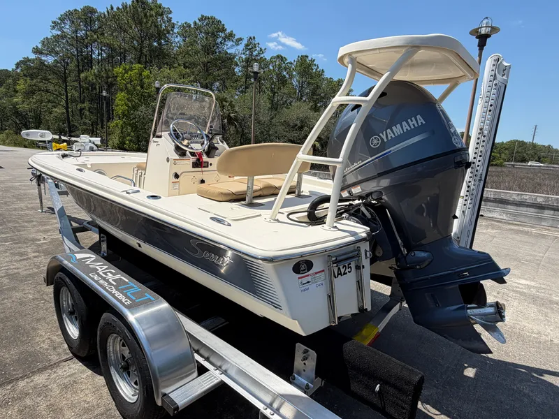 Slide: The Image of 2019 Scout 177 Sport boat on trailer with Yamaha engine. - 4