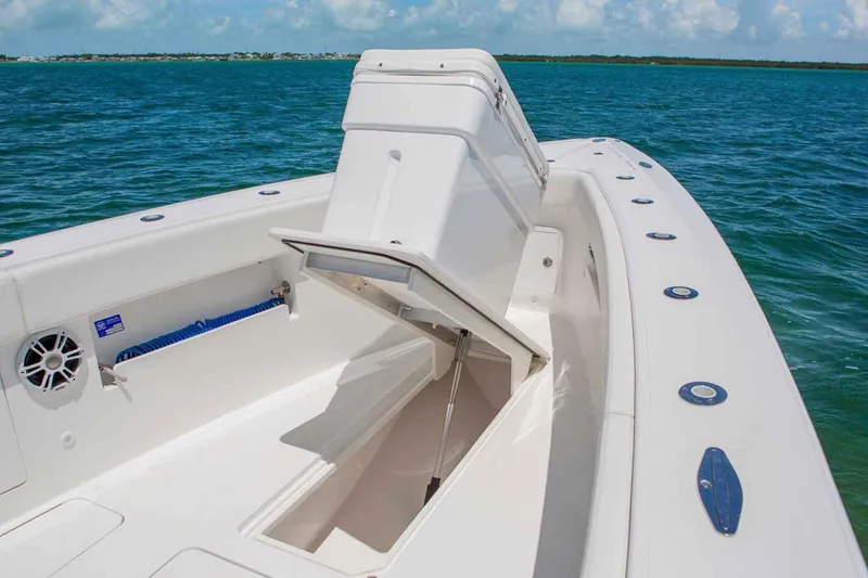 Slide: The Image of Manufacturer Provided Image: 2019 Concept 392 ProFish boat with open storage compartment on the deck. - 20