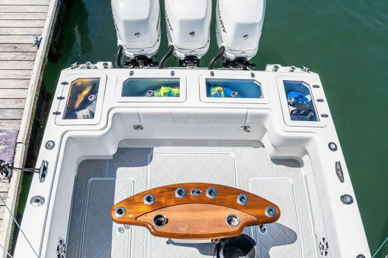 Slide: The Image of 2019 Concept 392 ProFish boat with triple engines and fishing setup. - 37