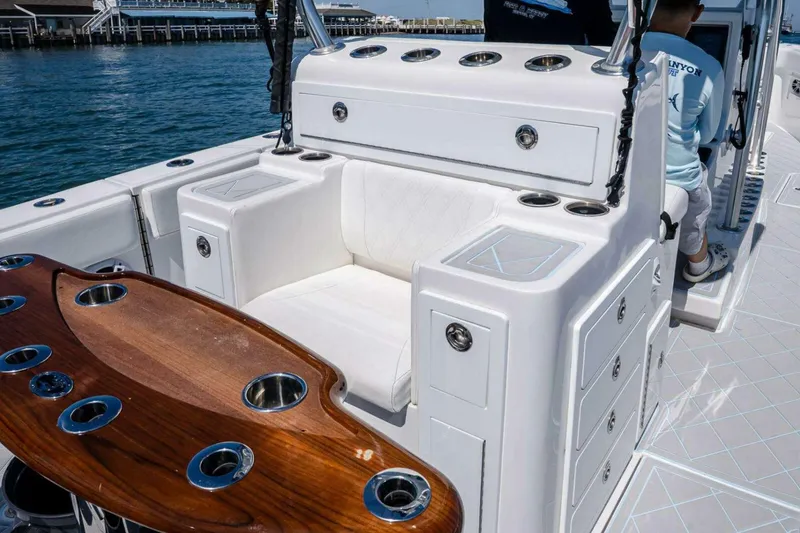 Slide: The Image of Luxurious seating and fishing setup on 2019 Concept 392 ProFish boat. - 39