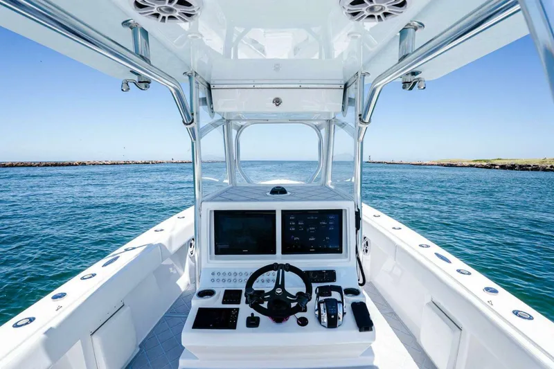Slide: The Image of 2019 Concept 392 ProFish boat interior with advanced navigation system on open water. - 44