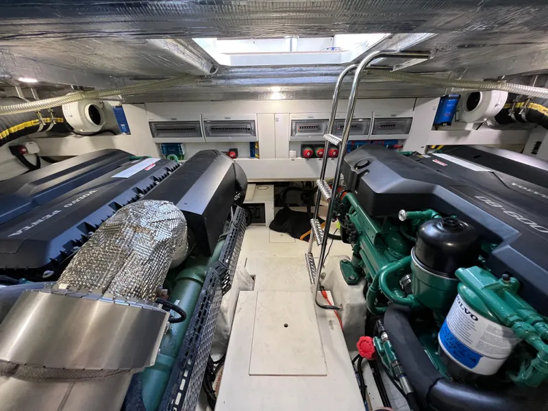 Slide: The Image of Engine room of a 2022 Galeon 470 Sky yacht with twin engines. - 40