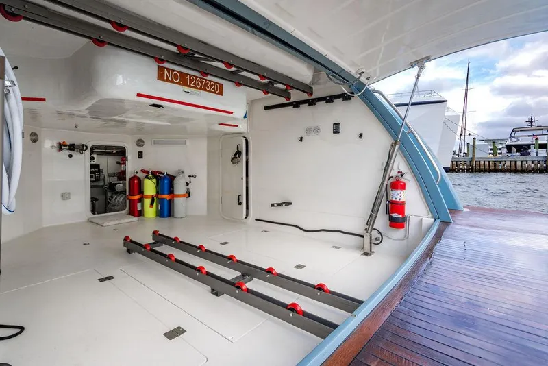 Slide: The Image of Interior of 2013 Custom 73 Lanzarote yacht with storage and safety equipment. - 107