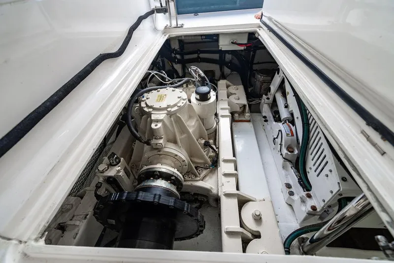 Slide: The Image of Engine compartment of a 2013 Custom 73 Lanzarote boat, showcasing mechanical components. - 110