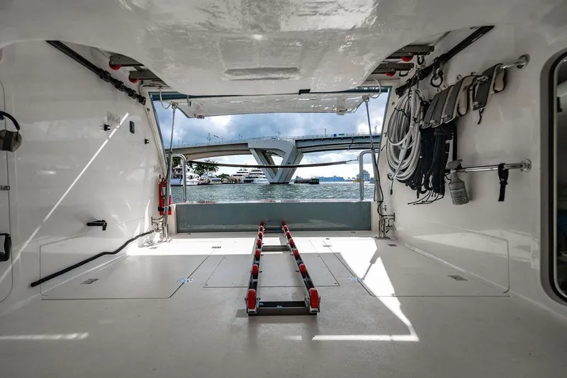 Slide: The Image of Interior view of 2013 Custom 73 Lanzarote boat with open deck and ocean backdrop. - 116
