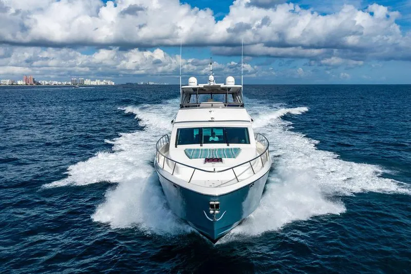 Slide: The Image of Luxurious 2013 Custom 73 Lanzarote yacht cruising on open ocean under cloudy sky. - 15