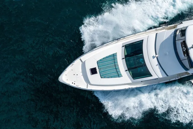 Slide: The Image of Aerial view of 2013 Custom 73 Lanzarote yacht cruising on blue ocean waters. - 19