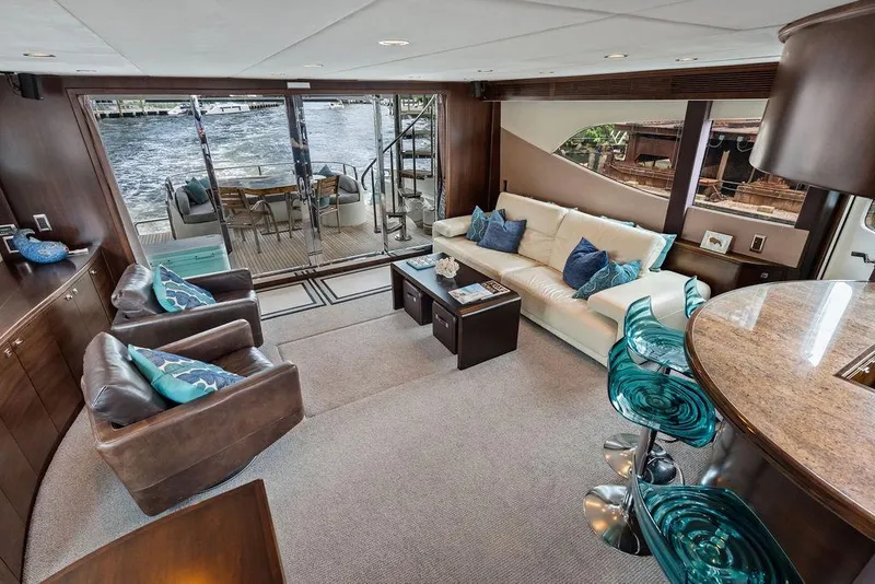 Slide: The Image of Luxurious yacht interior with elegant seating, modern decor, and waterfront view, Custom 73 Lanzarote, 2013. - 65