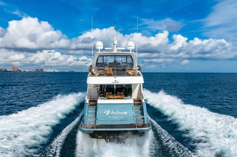 Slide: The Image of Luxury yacht "Veloce" cruising on open sea under blue sky, Custom 73 Lanzarote, 2013. - 3