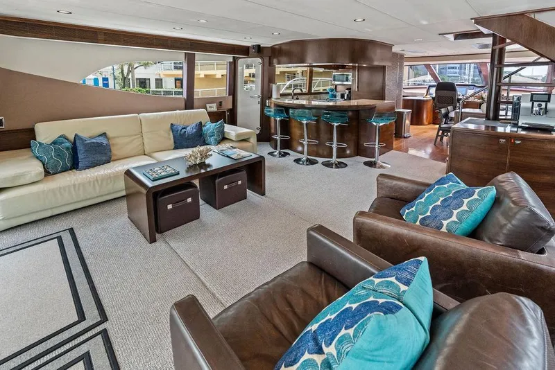 Slide: The Image of Luxurious interior of 2013 Custom 73 Lanzarote yacht with modern seating and stylish decor. - 62