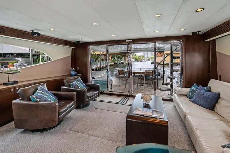 Slide: The Image of Luxurious yacht interior with leather seating, glass doors, and waterfront view, Custom 73 Lanzarote 2013. - 59