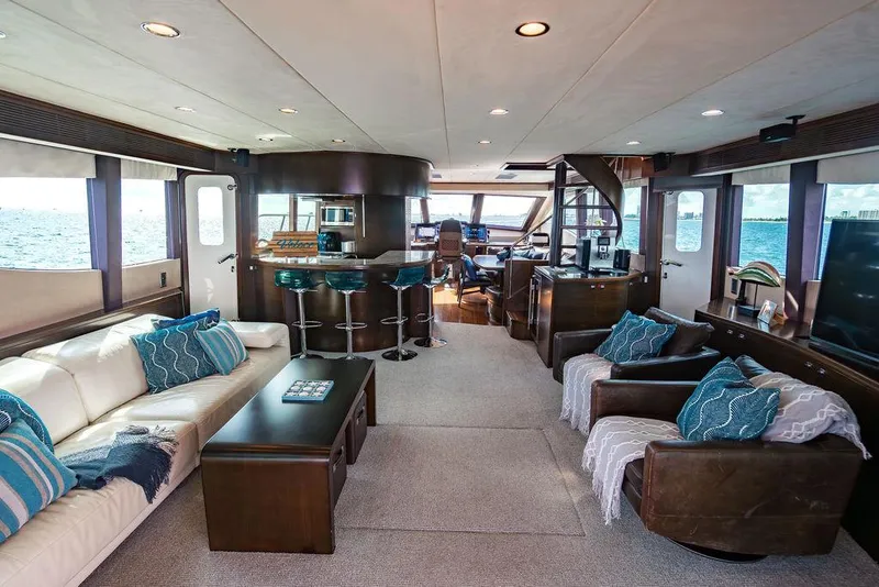 Slide: The Image of Luxurious interior of 2013 Custom 73 Lanzarote yacht with elegant seating and ocean views. - 60