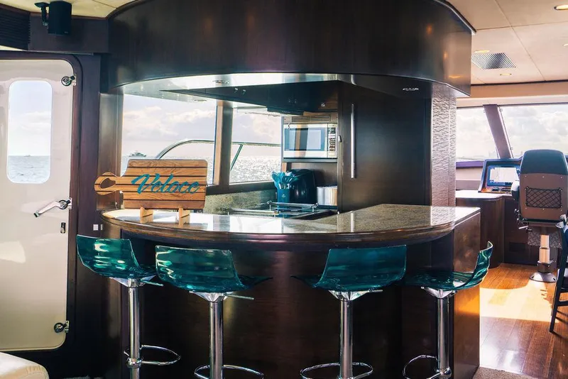 Slide: The Image of Luxurious yacht interior with modern kitchen and bar stools, Custom 73 Lanzarote, 2013 model. - 65