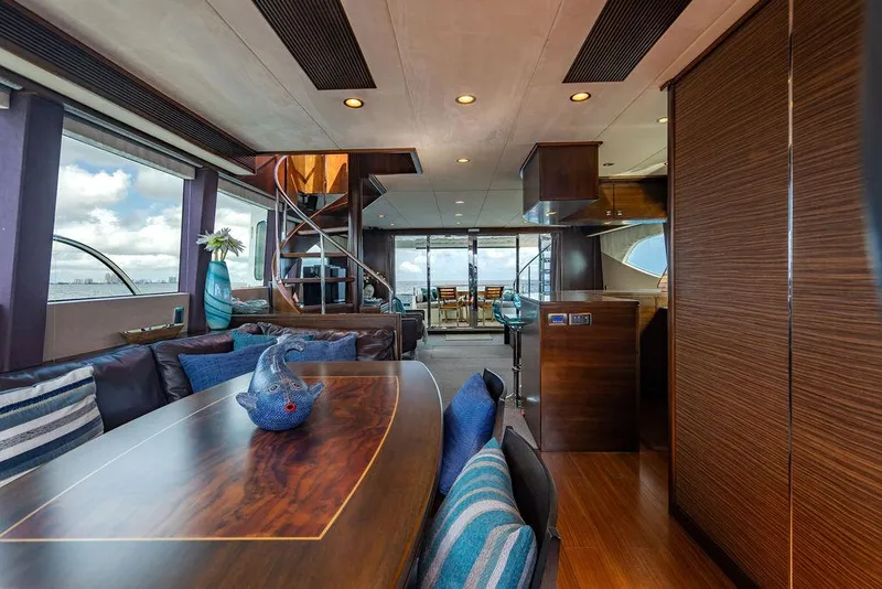 Slide: The Image of Luxurious interior of 2013 Custom 73 Lanzarote yacht with elegant wood finishes and ocean view. - 70