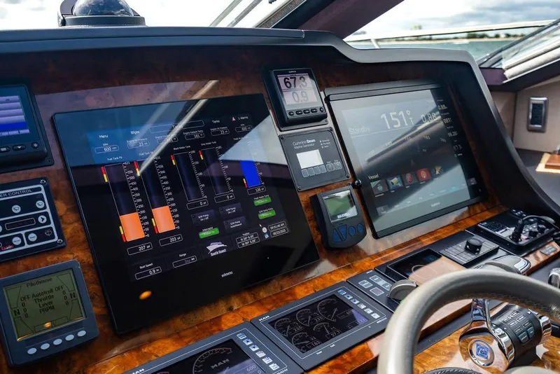 Slide: The Image of High-tech yacht dashboard with digital displays, Custom 73 Lanzarote, 2013 model. - 77