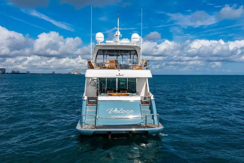 Slide: The Image of Custom 73 Lanzarote yacht "Veloce" on open sea, 2013 model, under blue sky. - 9