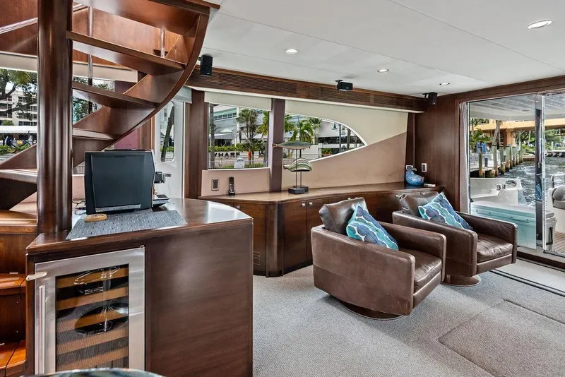 Slide: The Image of Luxurious yacht interior with spiral staircase, leather chairs, and waterfront view, Custom 73 Lanzarote 2013. - 64