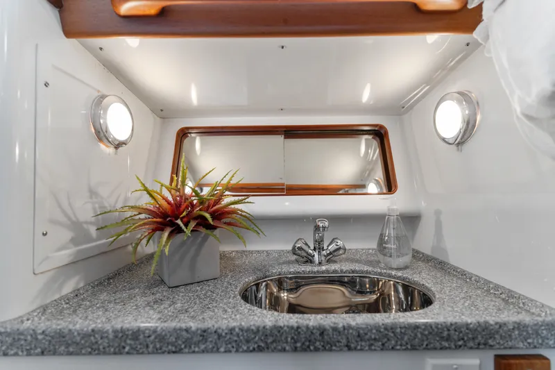 Slide: The Image of Luxurious yacht bathroom with granite countertop, stainless steel sink, and decorative plant. Pasport 51, 2009. - 33