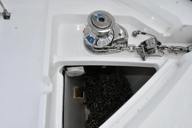 Slide: The Image of Anchor chain and windlass on 2024 Fairline G50 Targa yacht deck. - 7
