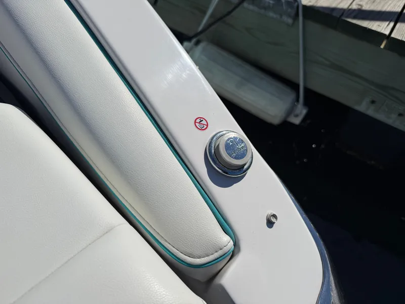 Slide: The Image of Close-up of a 2022 Regal LX4 boat docked. - 37