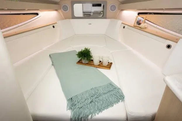 Slide: The Image of Luxurious interior of 2015 Regal 30 Express boat with cozy seating and decor. - 23