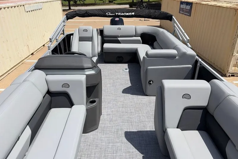Slide: The Image of 2026 Sun Tracker Party Barge 20 DLX with spacious seating and modern design. - 7
