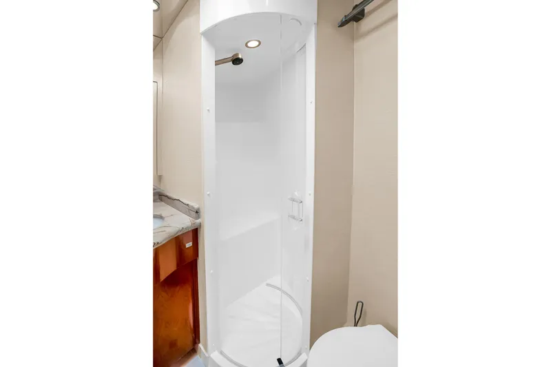 Slide: The Image of Luxurious bathroom shower in 2008 Hatteras 77 Convertible yacht. - 68