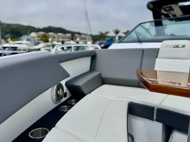 Slide: The Image of 2023 Cruisers Yachts 34 GLS I/O interior with luxurious seating and sleek design. - 40