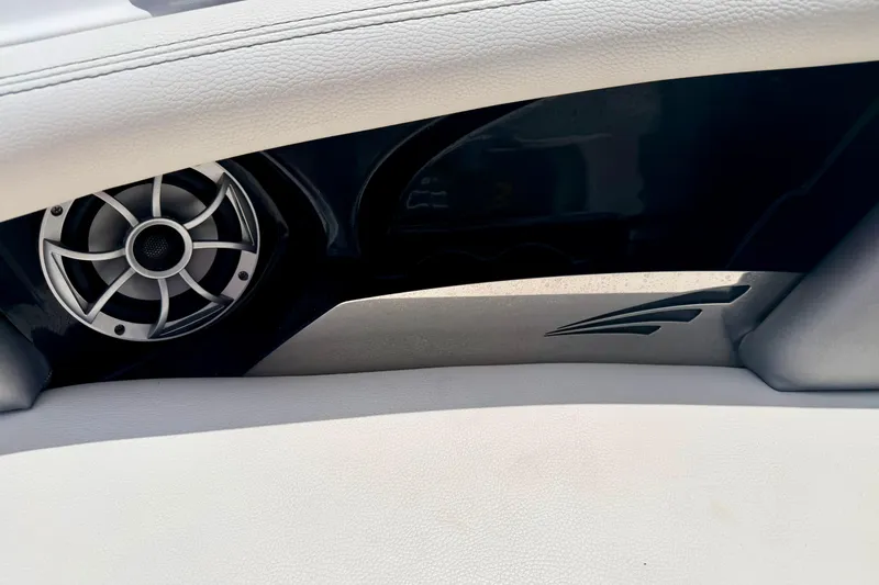 Slide: The Image of Interior speaker detail of 2014 Tigé R20 boat with sleek design elements. - 64