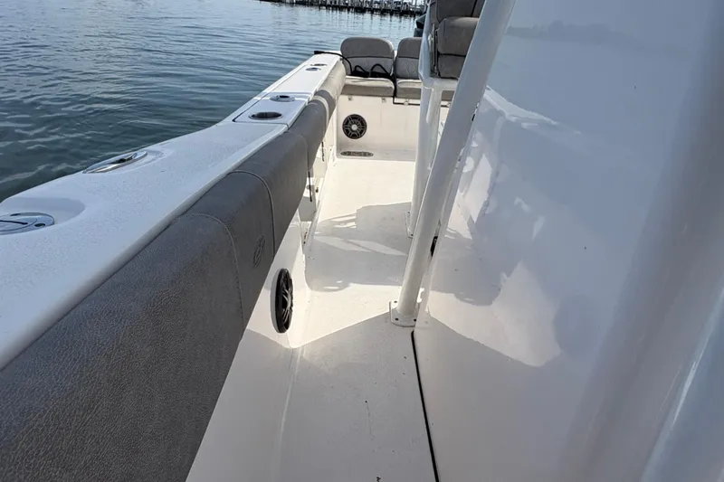 Slide: The Image of 2022 Sea Fox 248 Commander boat interior with seating and water view. - 10
