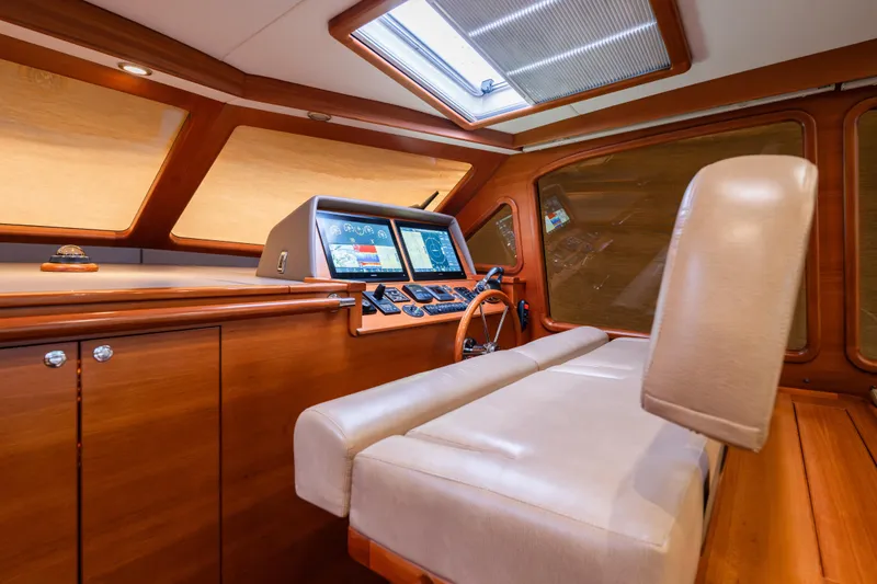 Slide: The Image of Luxurious interior of 2018 Palm Beach Motor Yachts 55 with elegant wood finish and modern controls. - 20