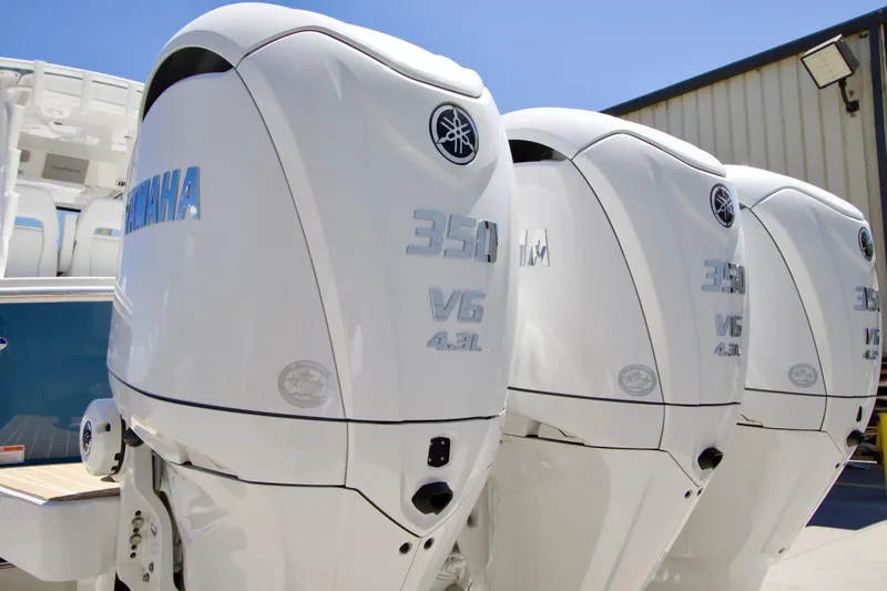 Slide: The Image of Yamaha 350 V6 outboard engines on a 2027 Regulator 35 boat. - 3
