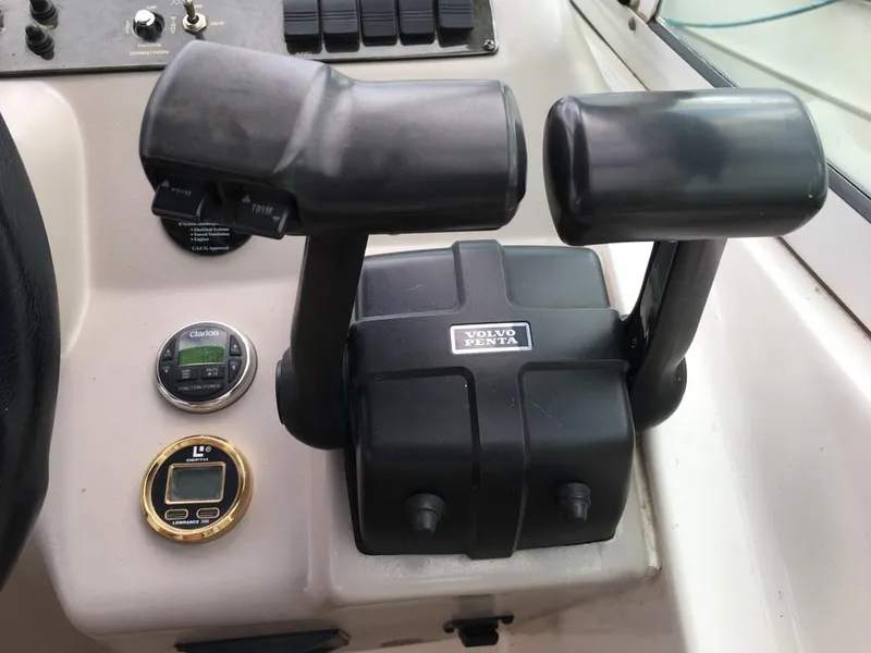 Slide: The Image of Control console of a 2004 Cruisers Yachts 3372 Express with Volvo Penta controls. - 37