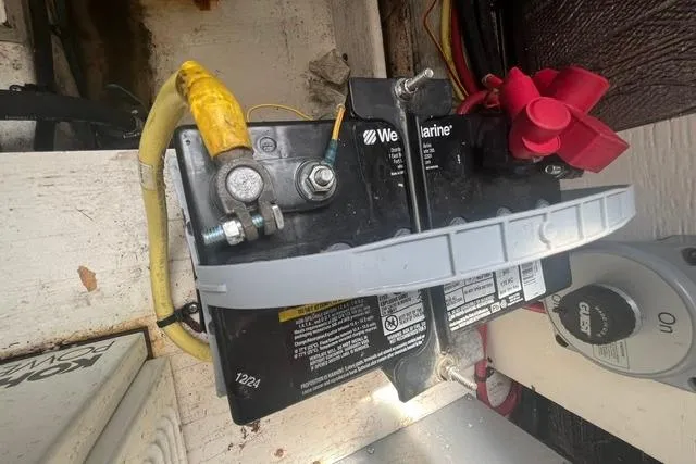 Slide: The Image of Marine battery installation on a 2004 Cruisers Yachts 3372 Express boat. - 66