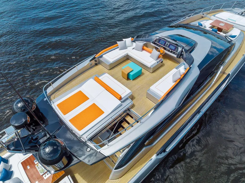 Slide: The Image of Luxury yacht Riva 88' Folgore 2022 on water with stylish deck. - 3