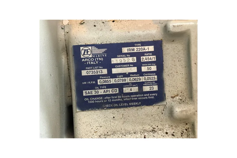 Slide: The Image of Label on ZF Marine gearbox, IRM 220A-1, for 1999 Mainship 350 Trawler. - 35