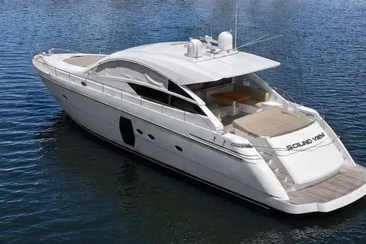 Slide: The Image of 2013 Pershing 64 yacht on water, sleek design, luxurious deck, modern features. - 3